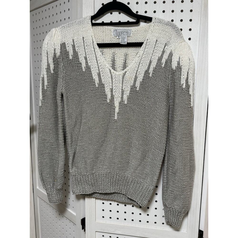 Vintage Nannell Size M Sweater Rayon Wool Acrylic Blend Gray And White